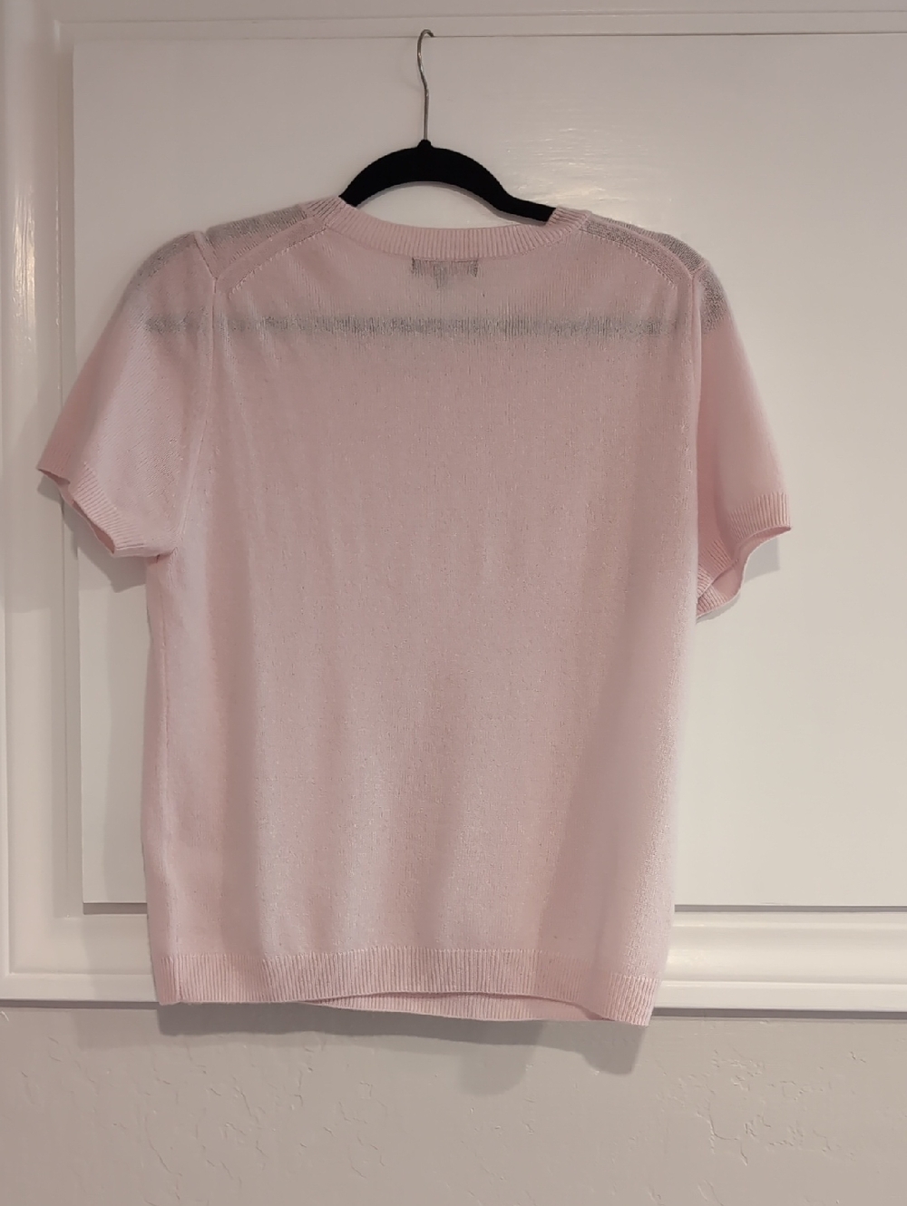 Quince Mongolian Cashme Pale Pink Short Sleeve Knit Tee, Large. - Picture 3 of 4